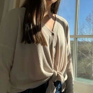Abercrombie button up soft sweater w/ knot & v-cut